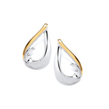 Silver swirling teardrop earrings with gold detail