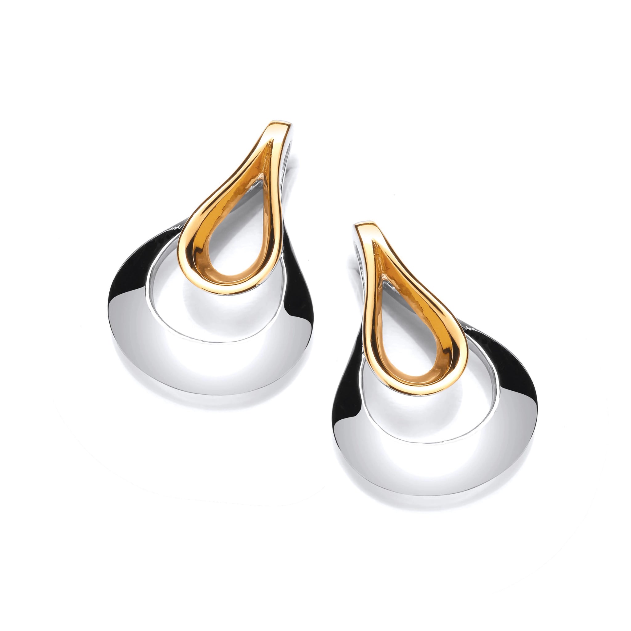 Modern abstract earrings in a double stirrup shape with gold detail