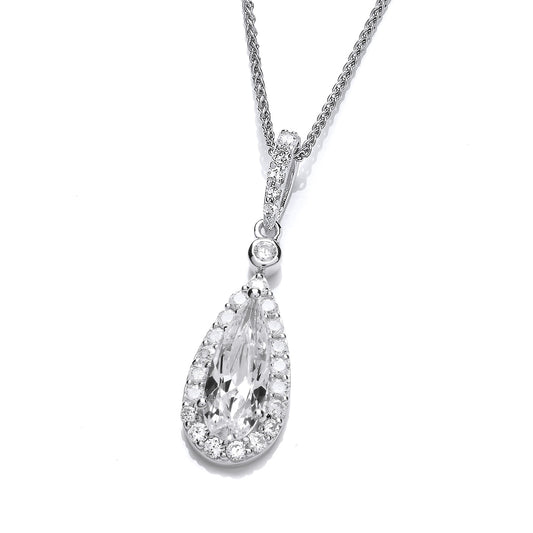 A long teardrop pendant with faceted CZ in the centre