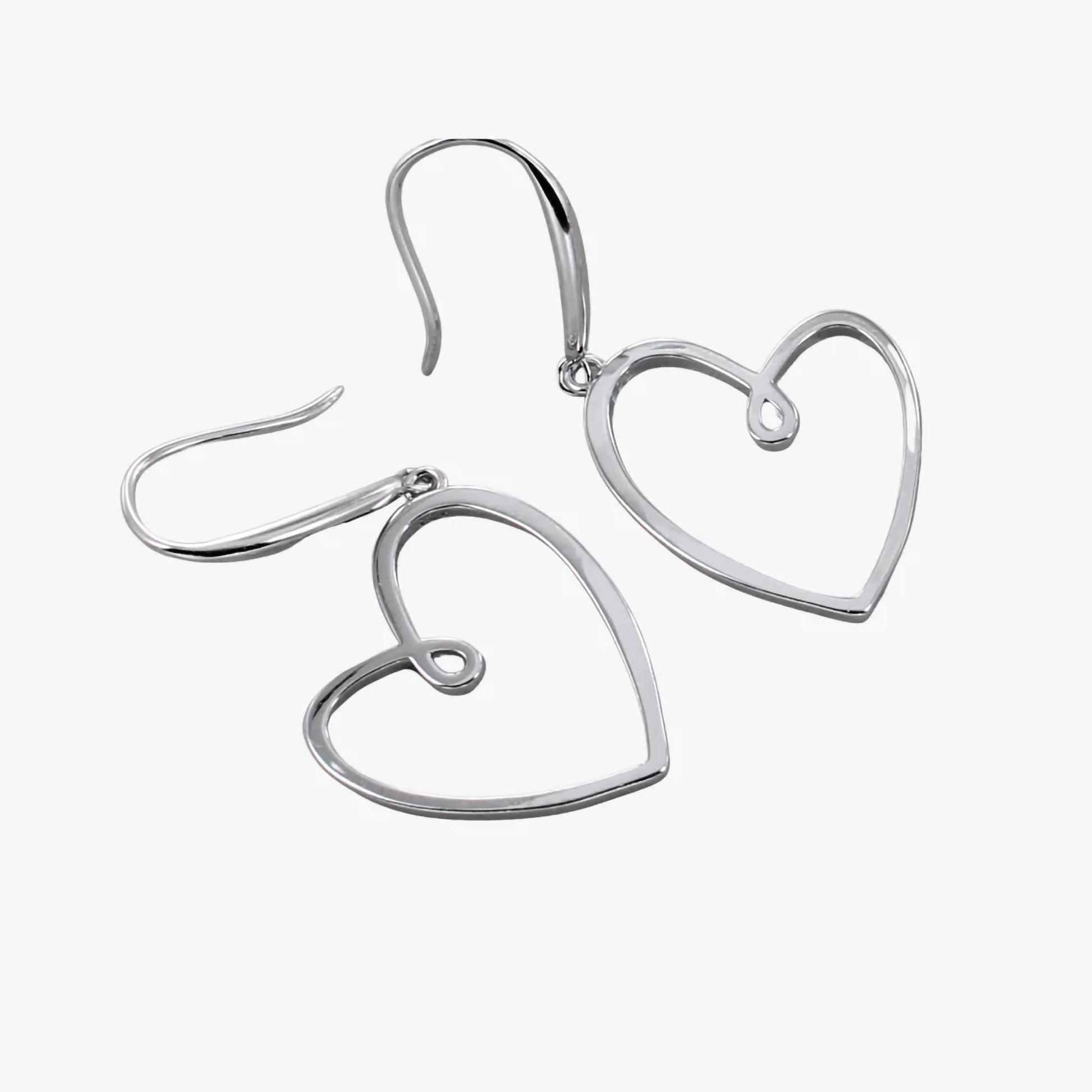 A pair of silver open frame looped heart earrings with hook fittings