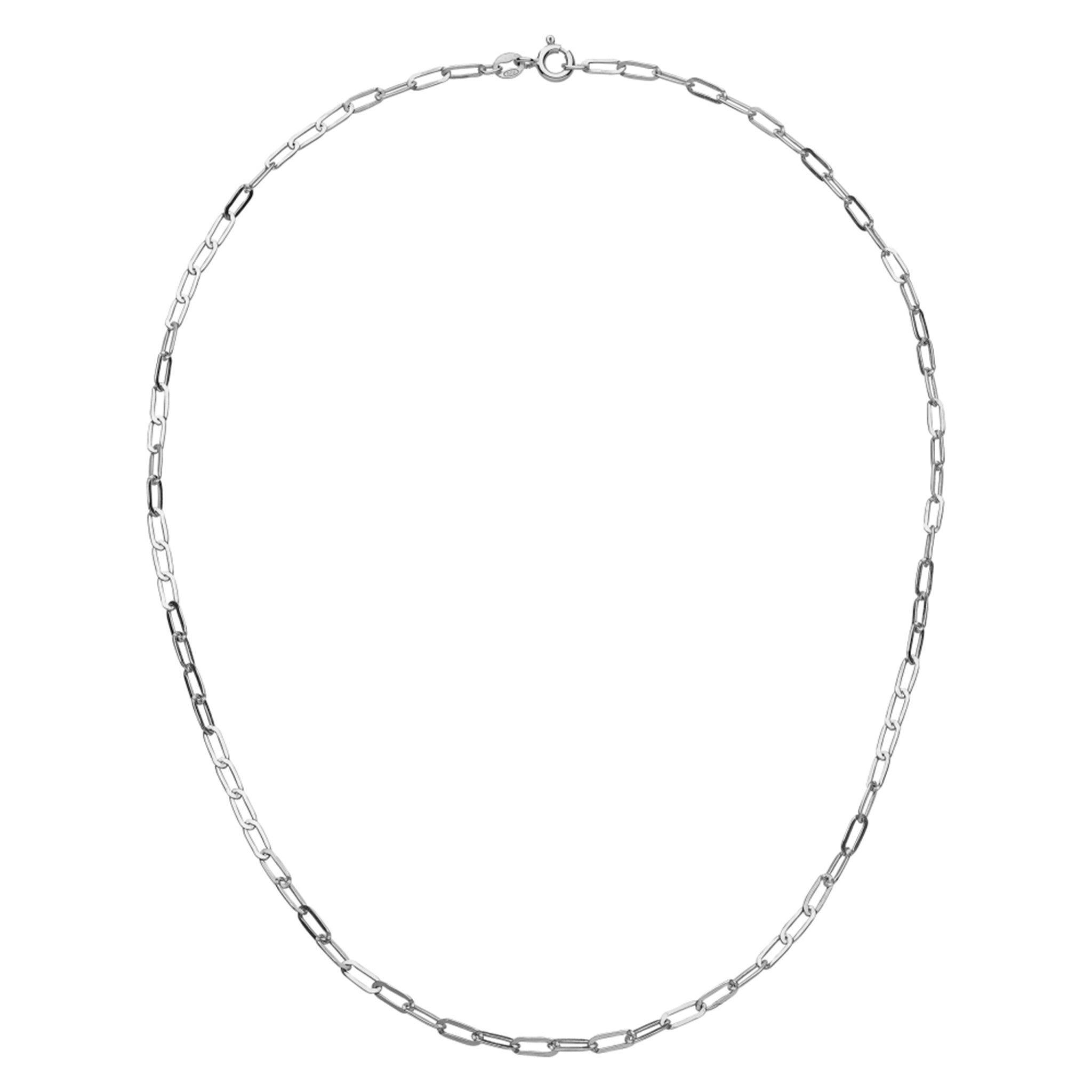 A silver chain necklace with long oval shaped links