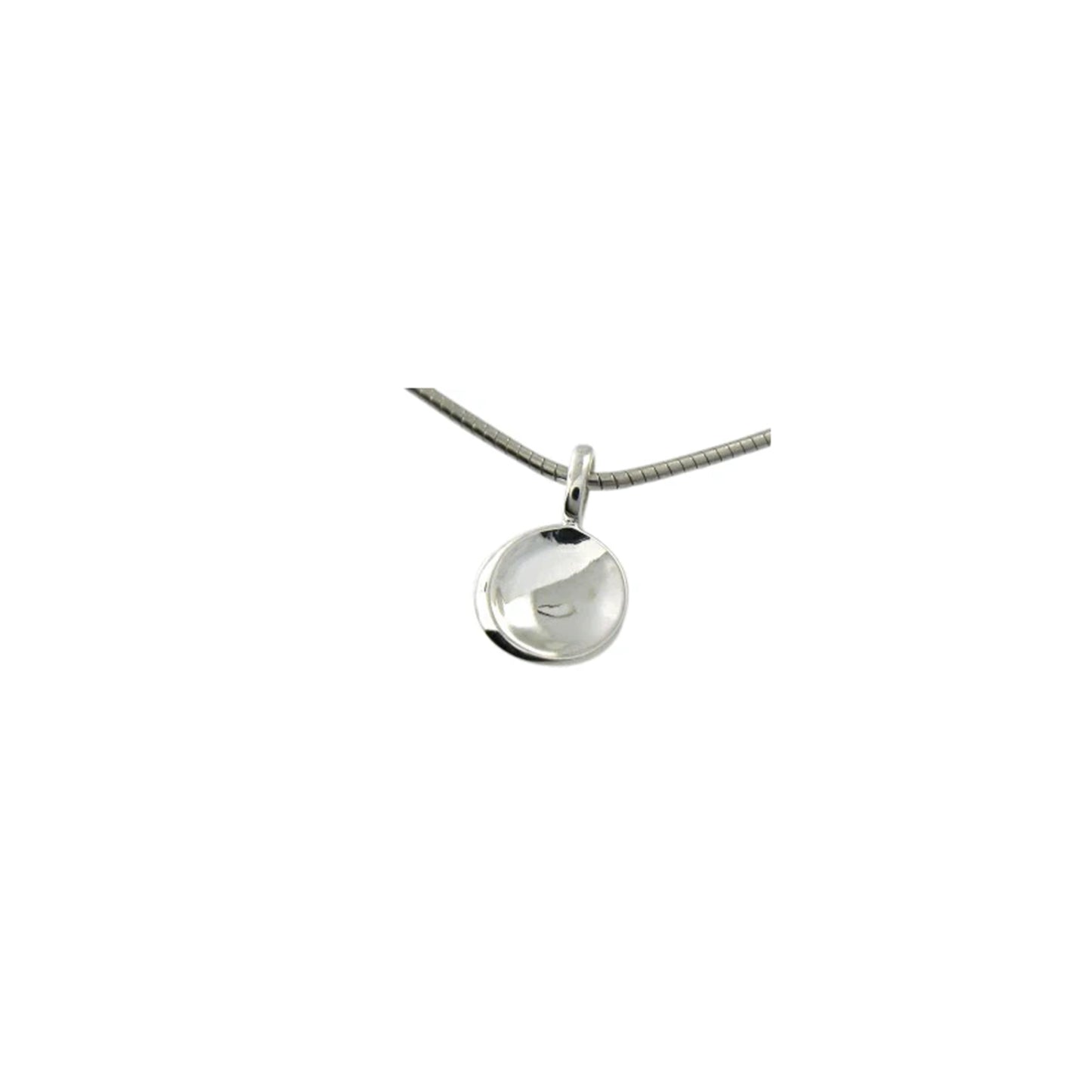 Simple round silver pendant with slight curve