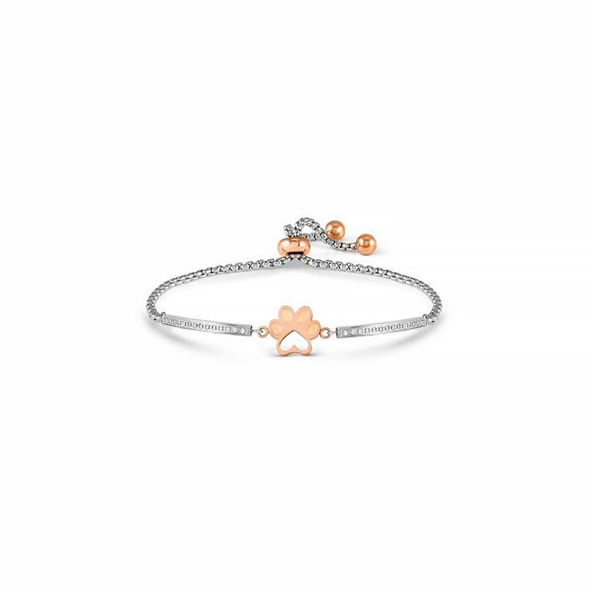 Rose gold and stainless steel Nomination Milleluci bracelet with paw print and CZ stones