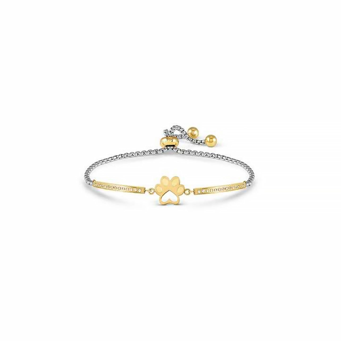Yellow gold and stainless steel Nomination Milleluci bracelet with paw print and CZ stones