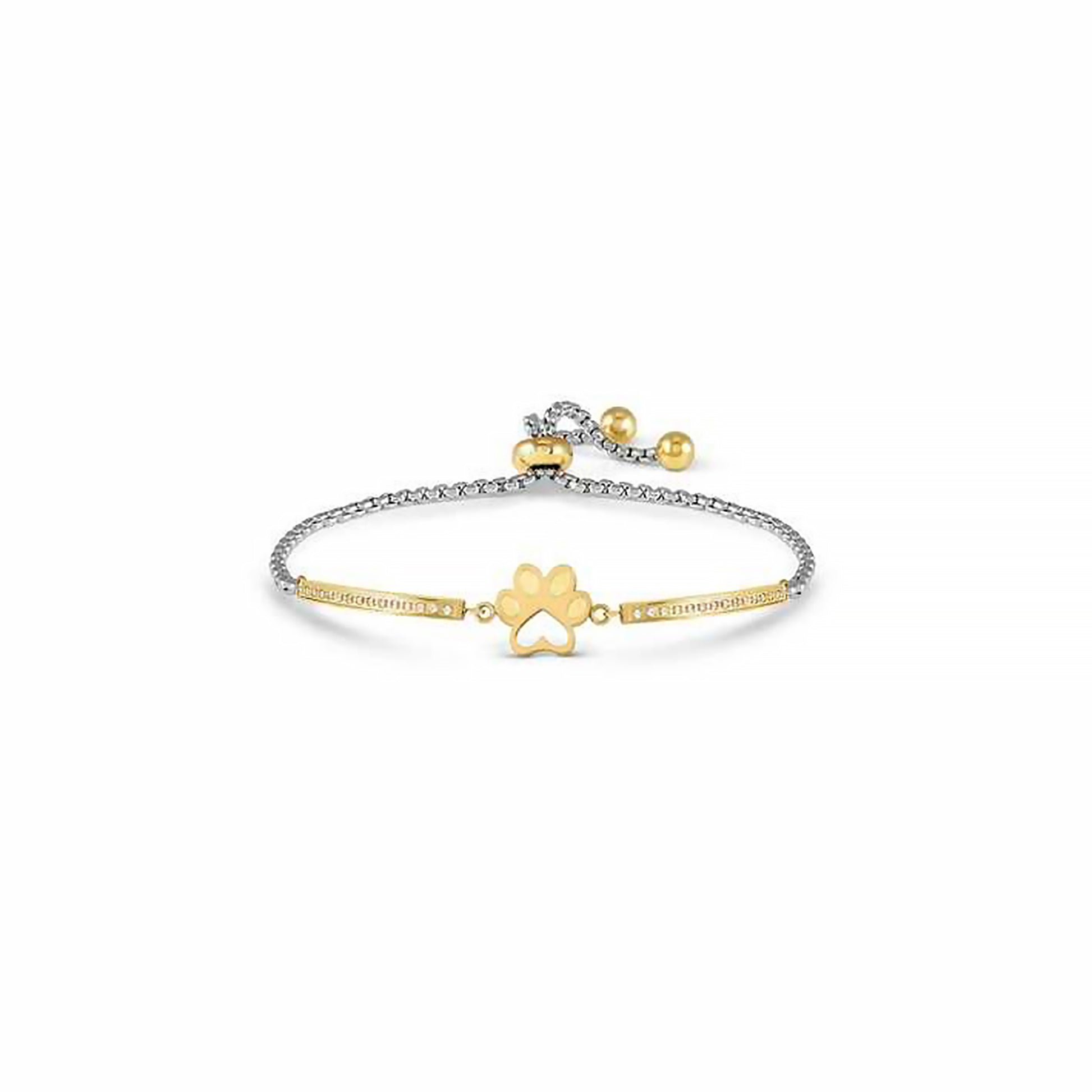 Yellow gold and stainless steel Nomination Milleluci bracelet with paw print and CZ stones