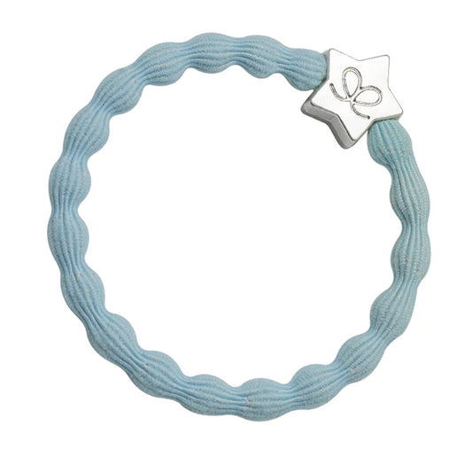 Light blue coloured bubble shaped hair tie with silver star charm