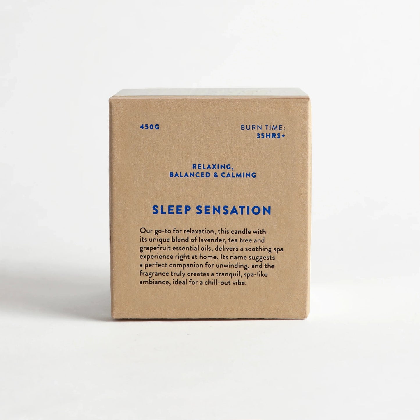 Sleep sensation scented candle with scent details on box