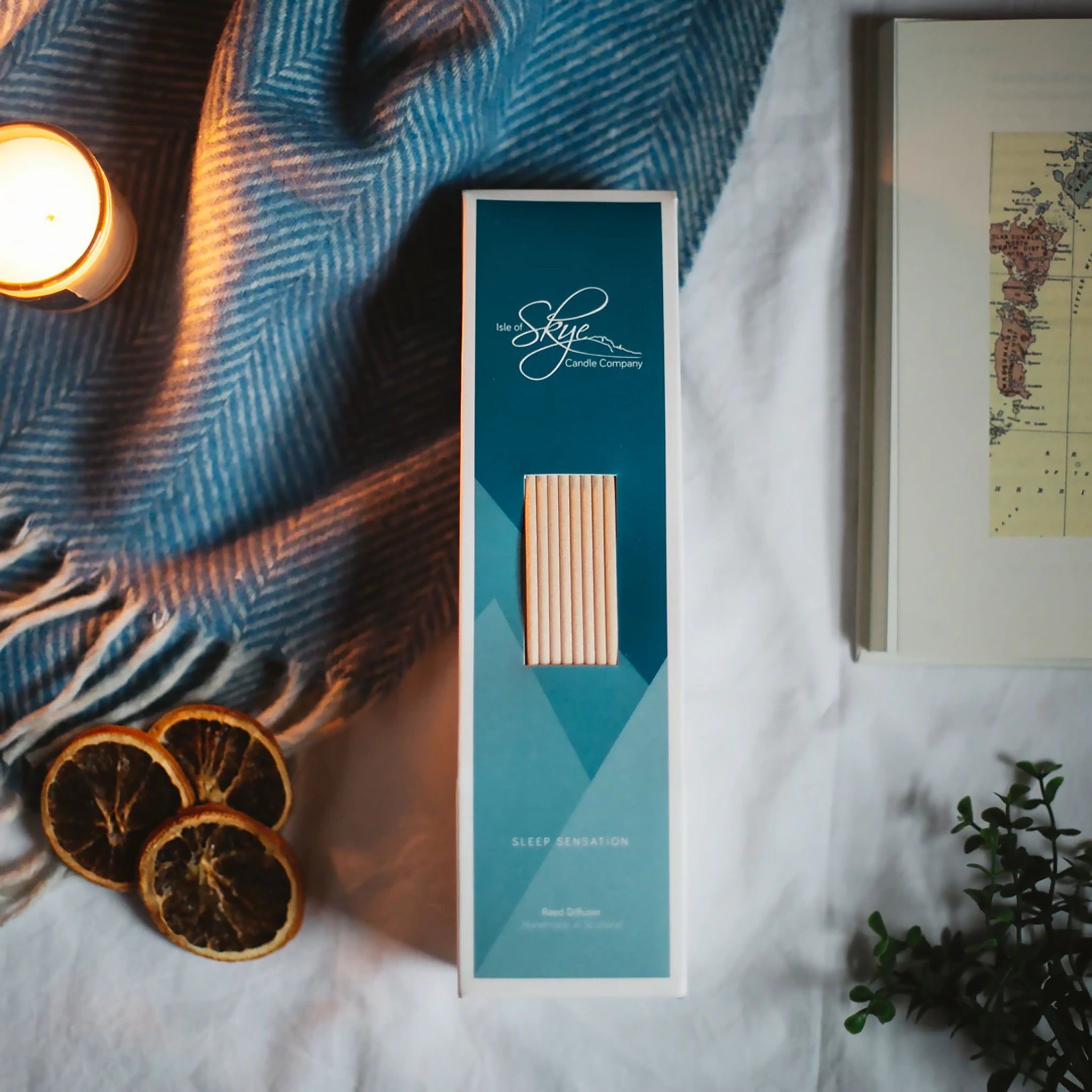 Packaging for Isle of Skye reed diffuser in scent Sleep Sensations