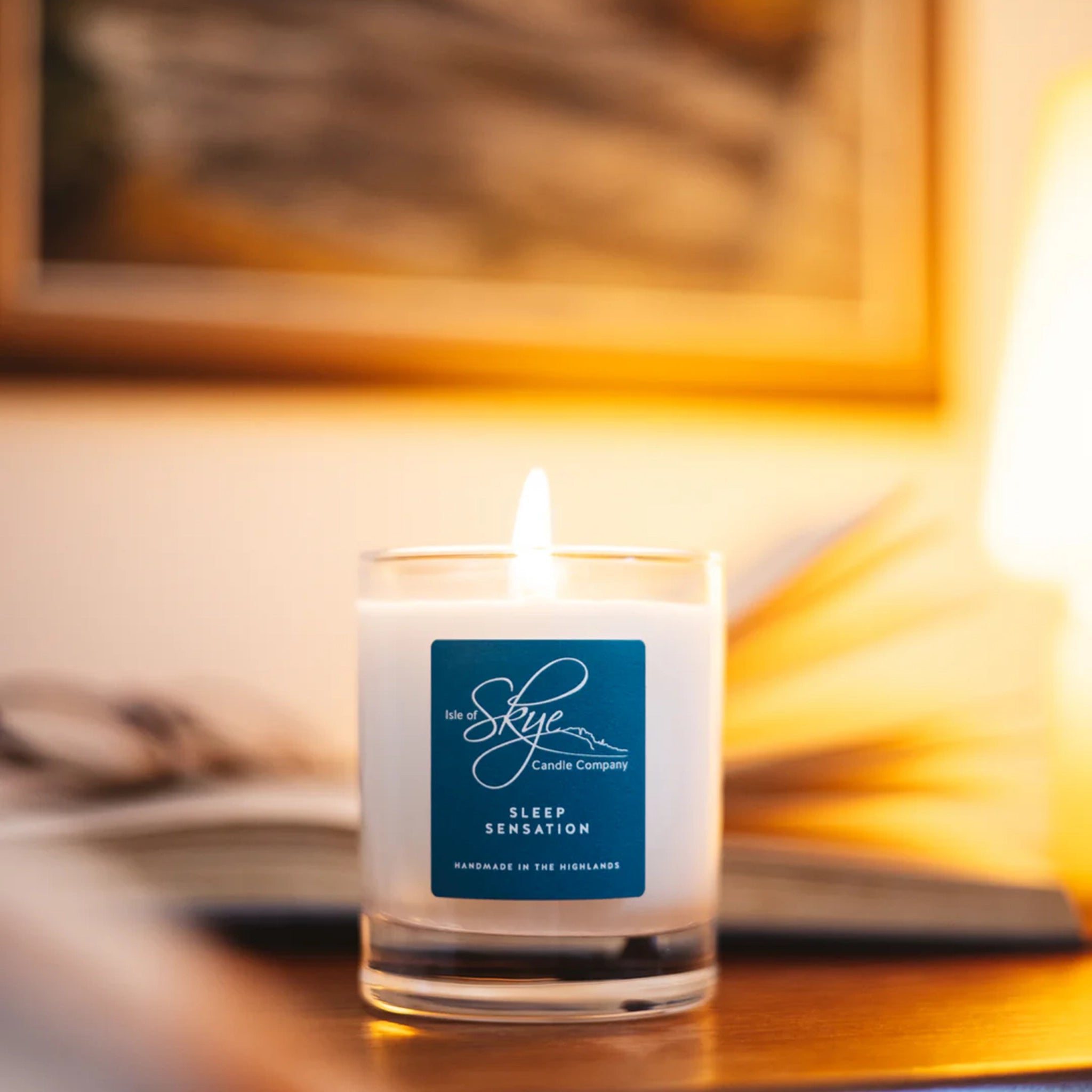 Lit Isle of Skye small tumbler candle in the scent Sleep Sensation 