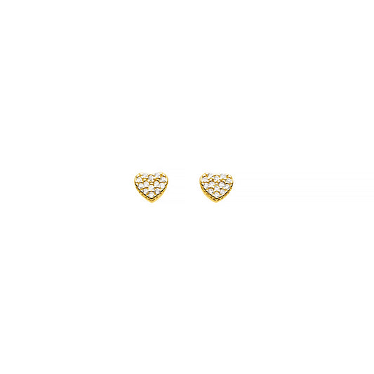 Gold heart shaped stud earrings with CZ stones