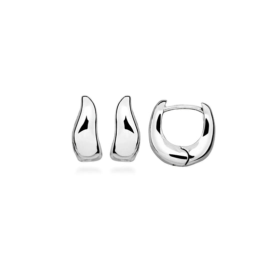 Silver hoop earrings with a subtle twist shape