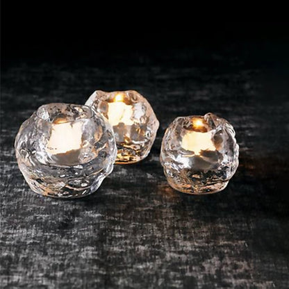 Set of 3 snowballs shaped clear glass votive candle holders lifestyle