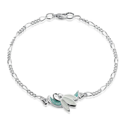Silver chain link bracelet with enamel snowdrop pendant