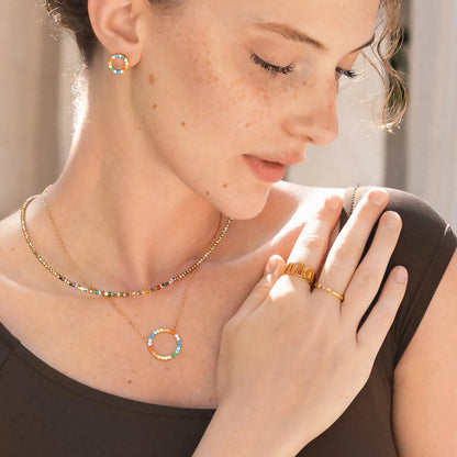 Sparkling Circle Rainbow CZ Gold | Studs