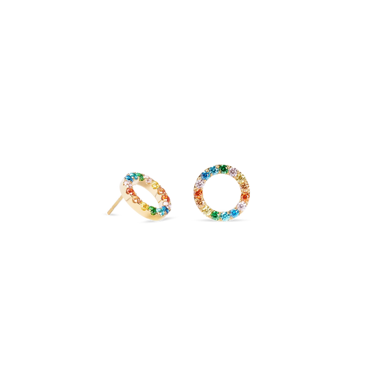 Sparkling Circle Rainbow CZ Gold | Studs