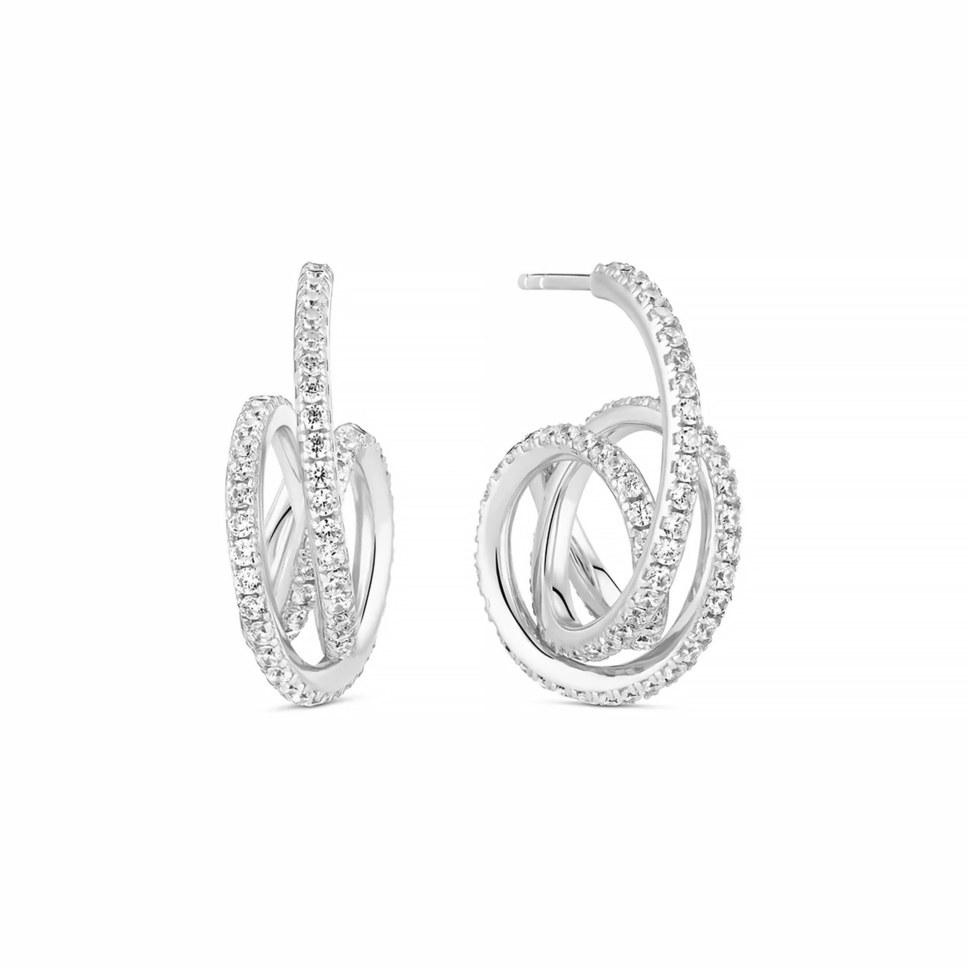 Silver earrings with spiral shapes set with CZ stones