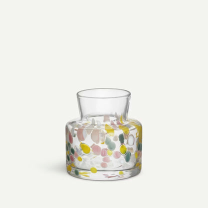 Tall glass vase with pastel and white pebble details 