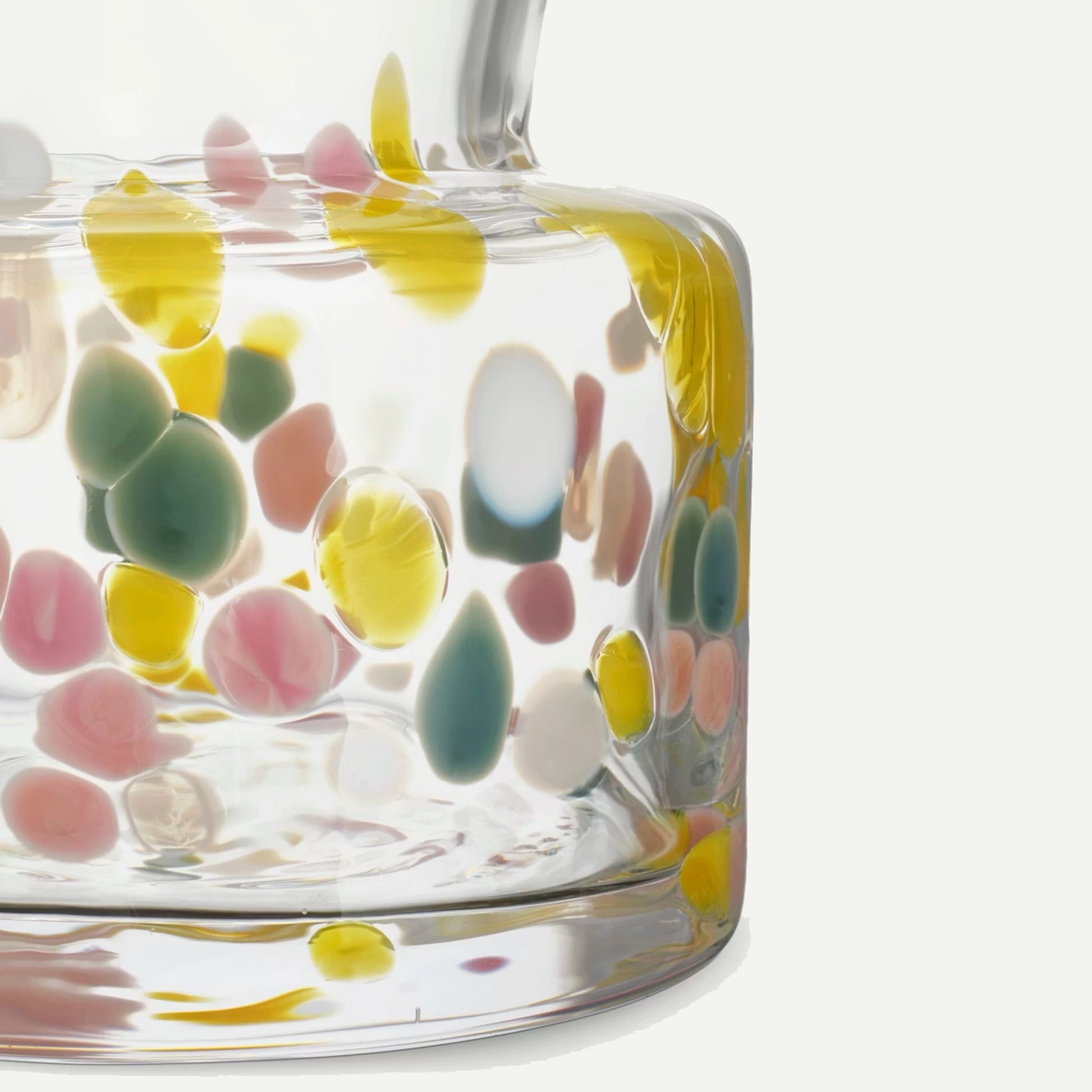 Tall glass vase with pastel and white pebble details  bottom detail