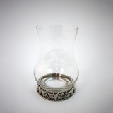 Glass whisky nosing glass with pewter base featuring stag heads and trinity knots