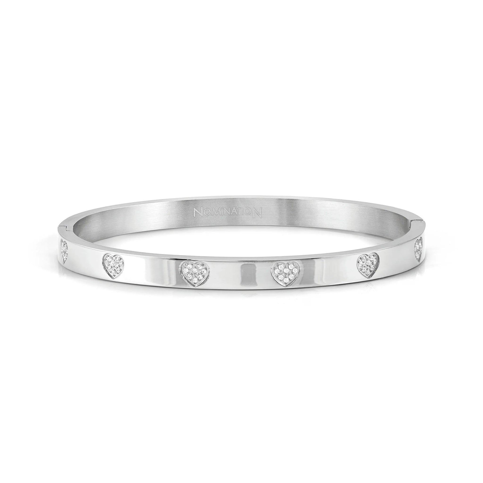 A stainless steel bangle with pave CZ hearts