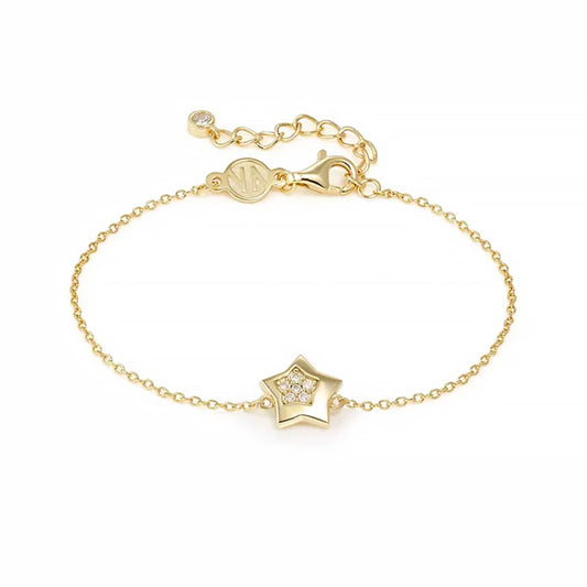 Gold chain bracelet with star charm set with pave CZ stones in a star shape