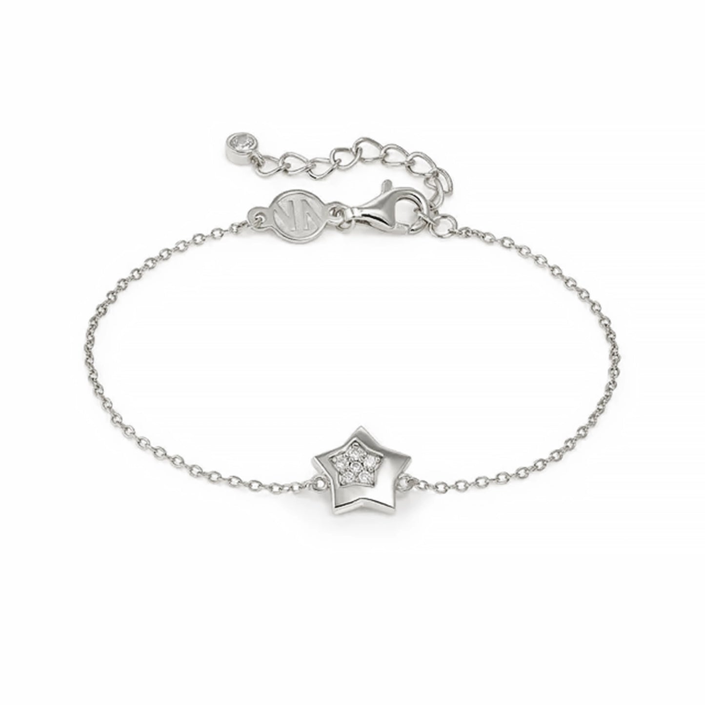 Silver chain bracelet with star charm set with pave CZ stones in a star shape