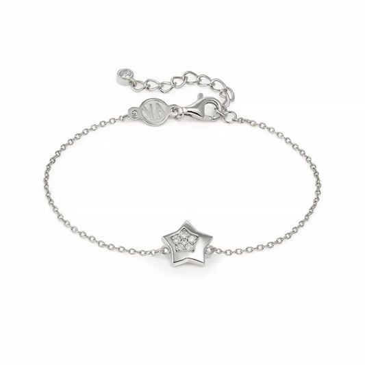 Silver chain bracelet with star charm set with pave CZ stones in a star shape
