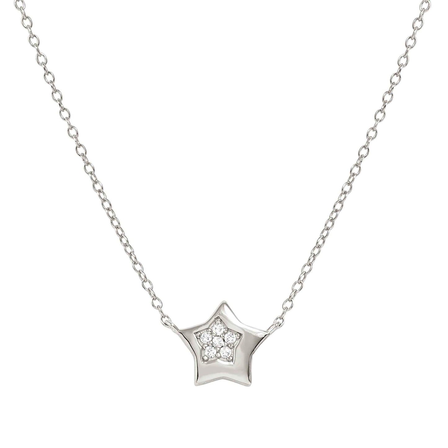 Silver necklace with star pendant set with pave CZ stones in a star shape