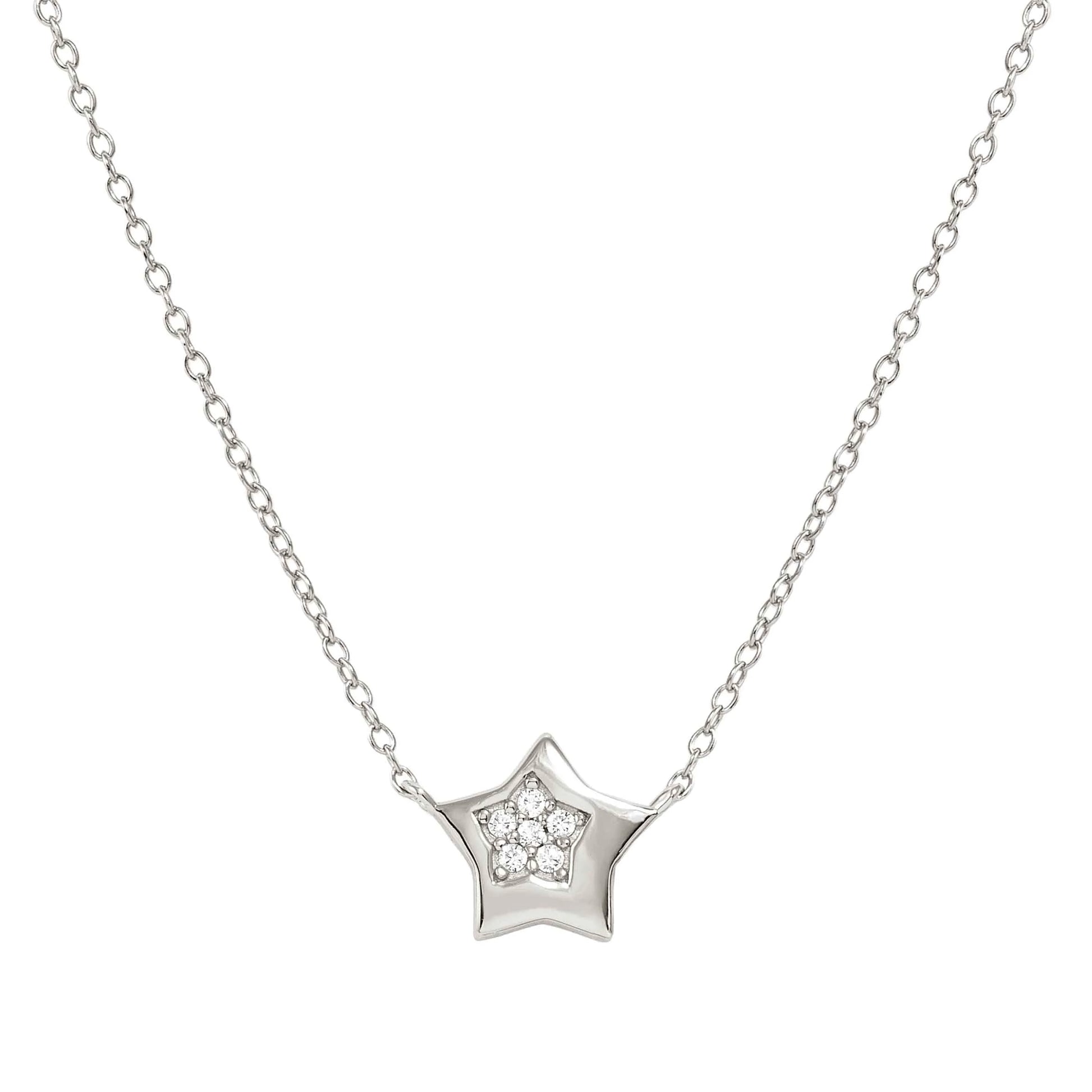 Silver necklace with star pendant set with pave CZ stones in a star shape