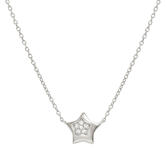 Silver necklace with star pendant set with pave CZ stones in a star shape