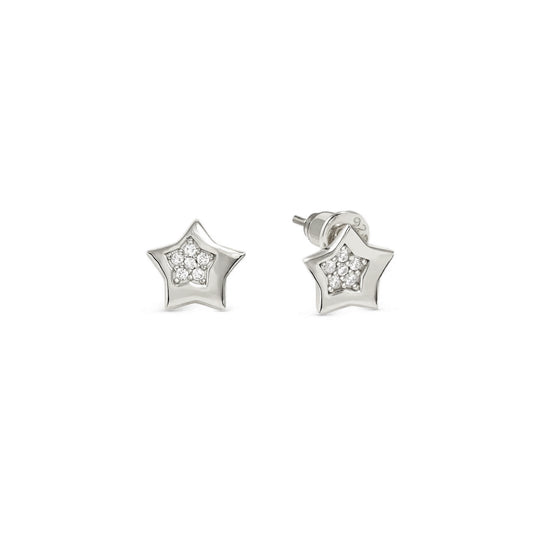 Star shaped silver stud earrings with smaller pave CZ star cluster inside