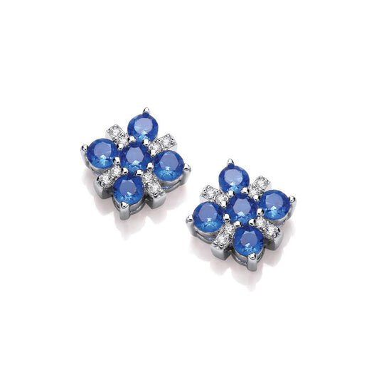 Silver star shaped studs set with sapphire and white CZ stones 