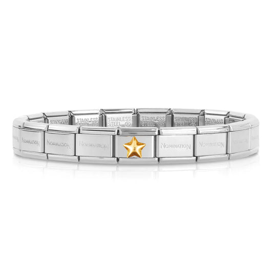 A stainless steel Nomination bracelet with a single charm featuring a gold raised star charm