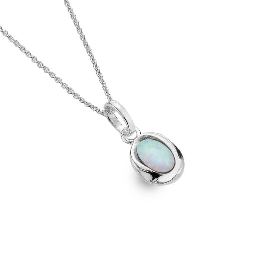 A simple pebble shapes silver pendant with white opal stone