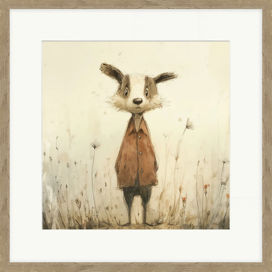 Stick Leg Badger | Framed Print by Lucy Hart