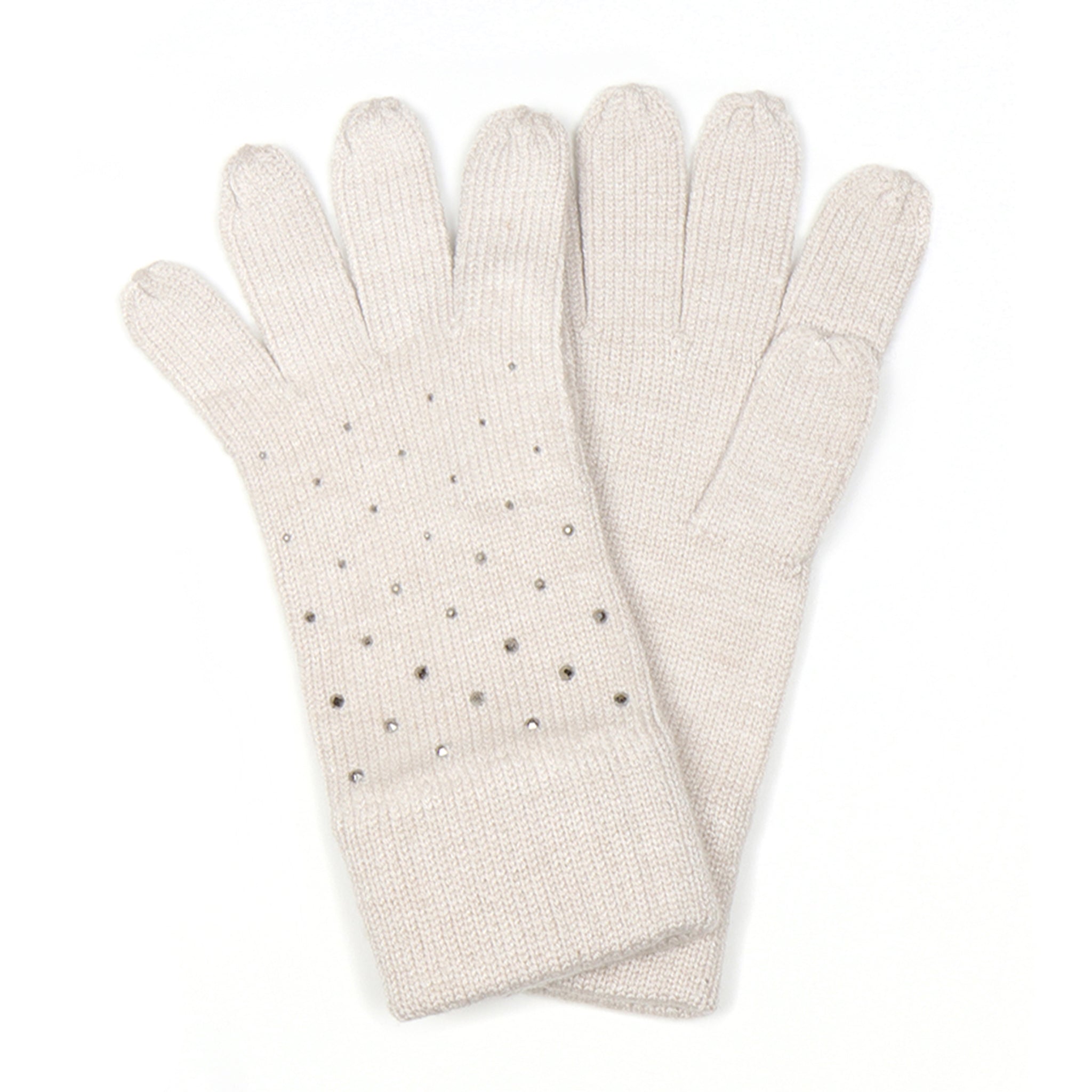 A pair of silver studded cream coloured knitted gloves