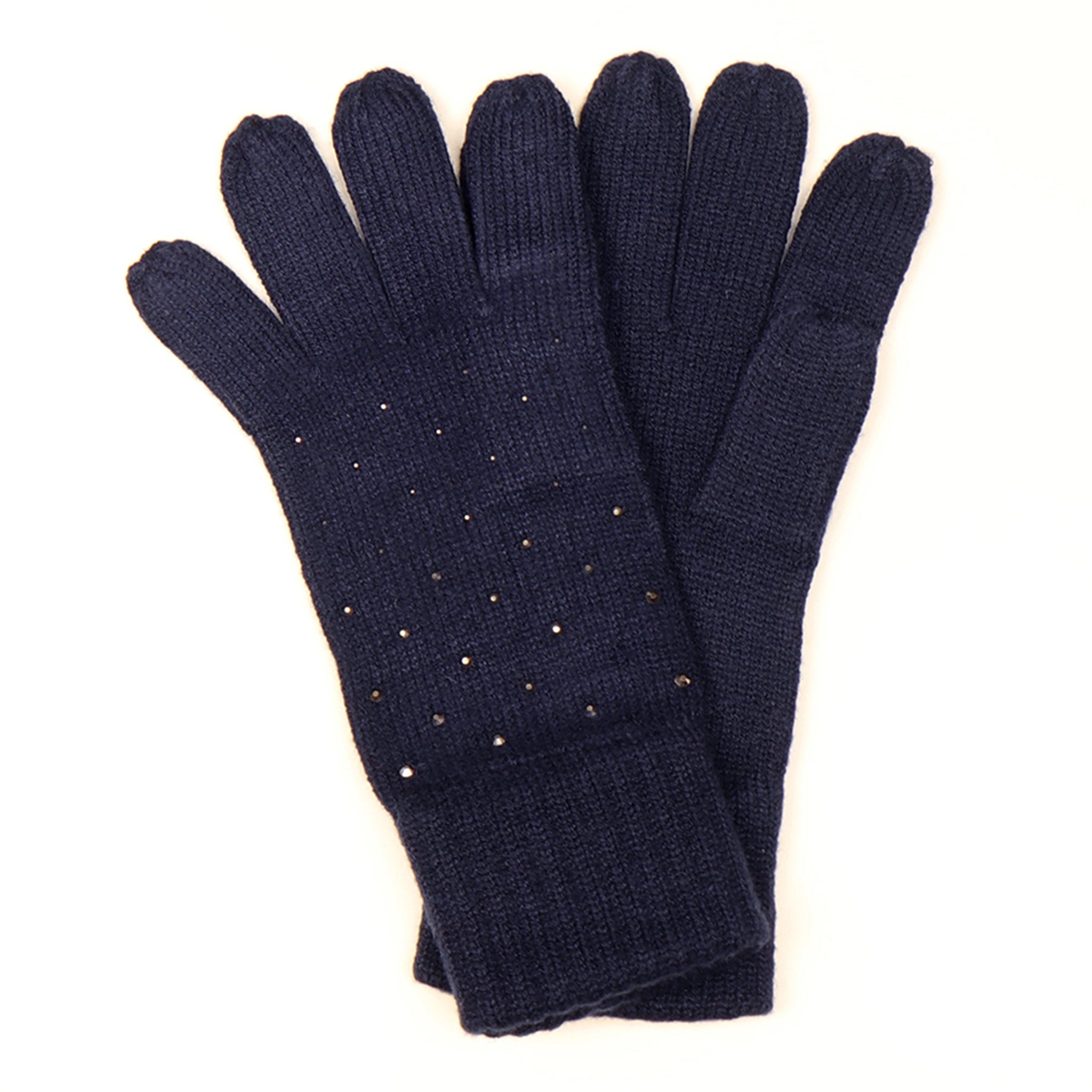 A pair of studded navy blue knitted gloves