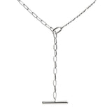 A T-bar chain necklace with a twist rope style chain on one half