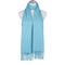 A long light blue scarf with tassels
