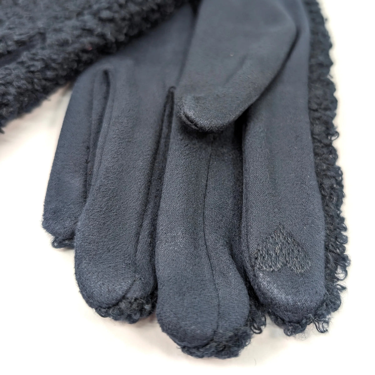 Buttoned Teddy Gloves | Navy Blue
