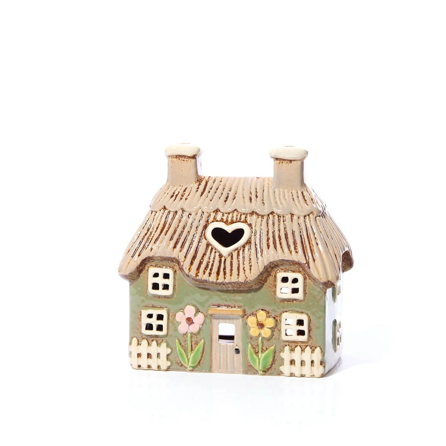 Tealight Holder Floral Thatched Cottage | Green