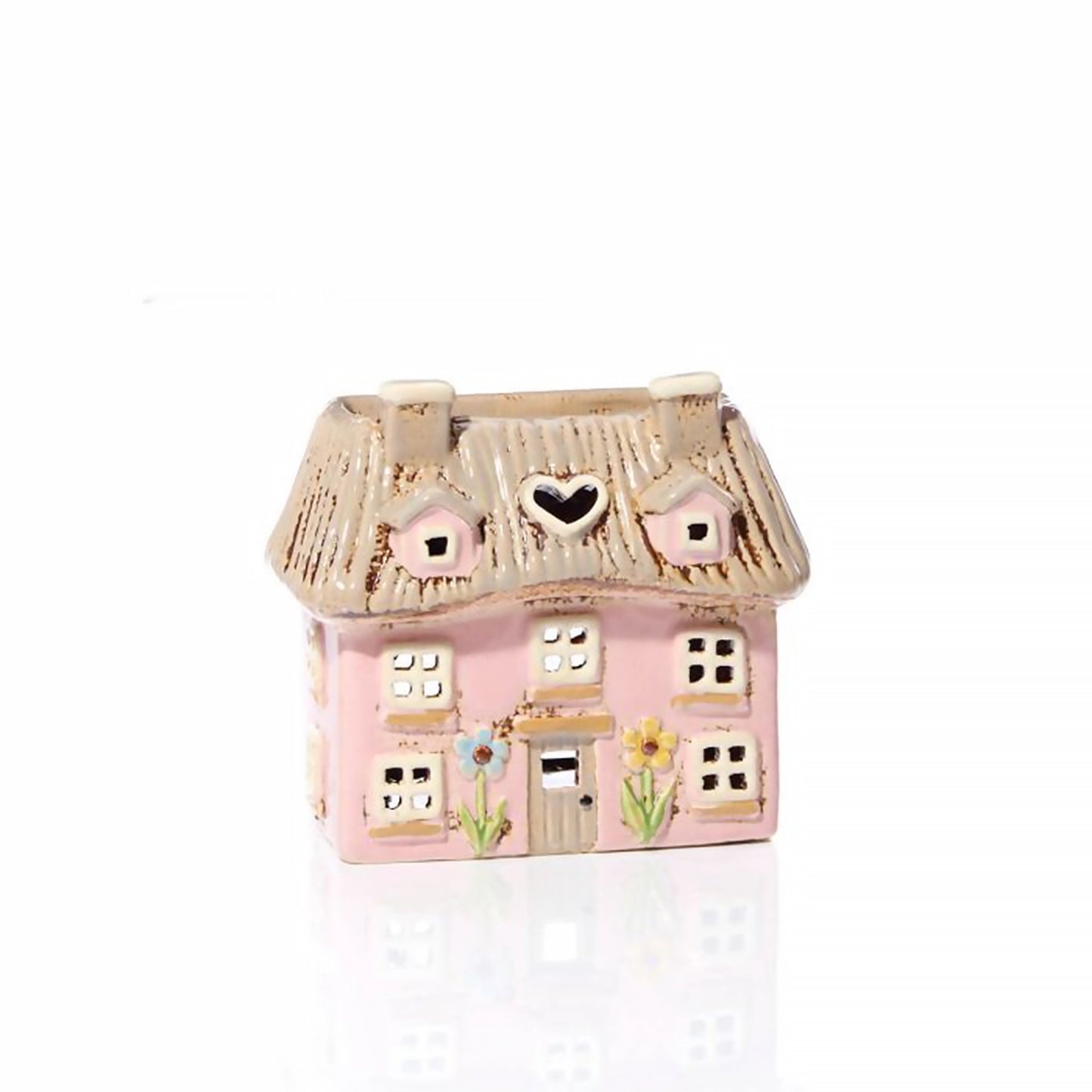 Tealight Holder Floral Thatched Cottage | Pink