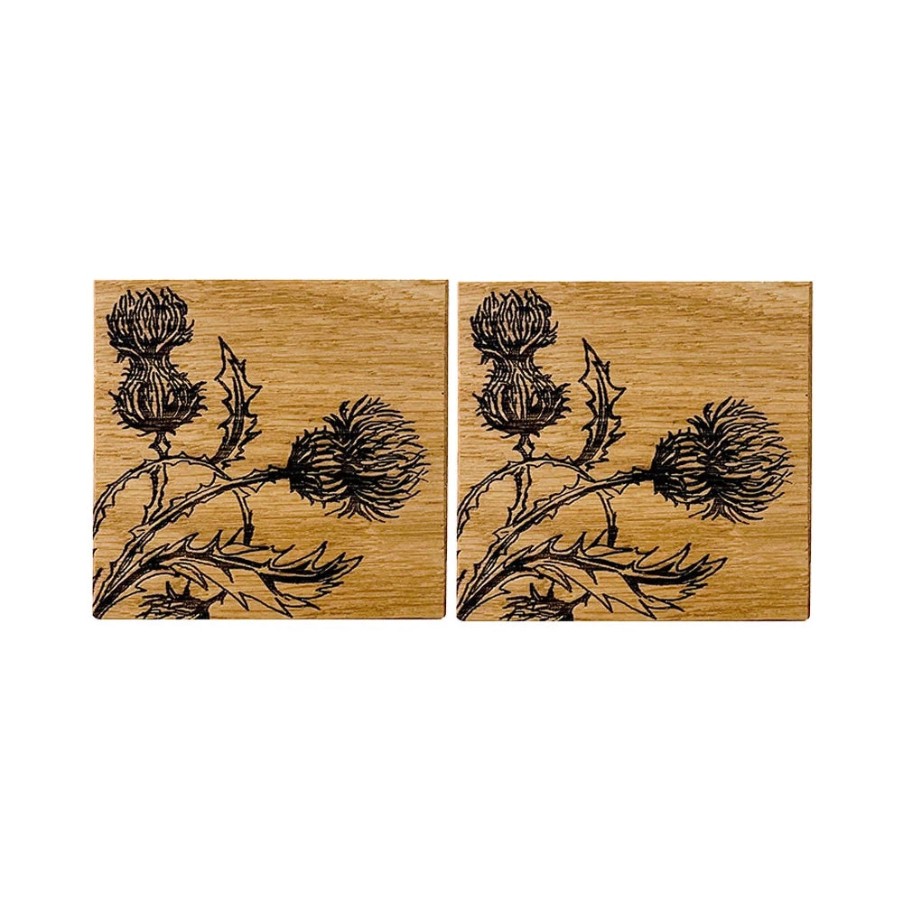 Set of 2 Oak Etched Coasters | Thistle Trio