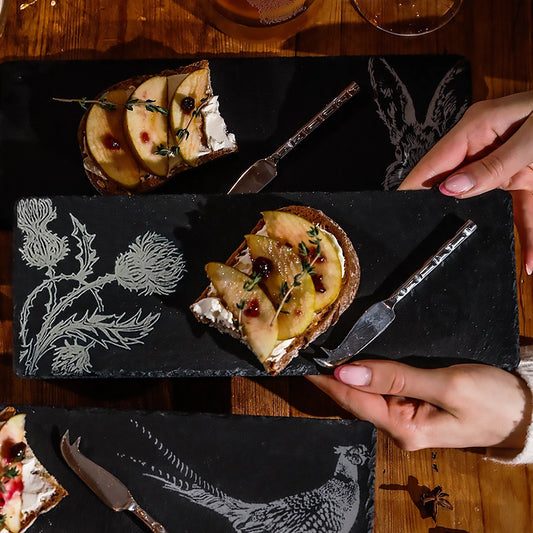 Slate Etched Cheese Board & Knife Set | Thistle Trio