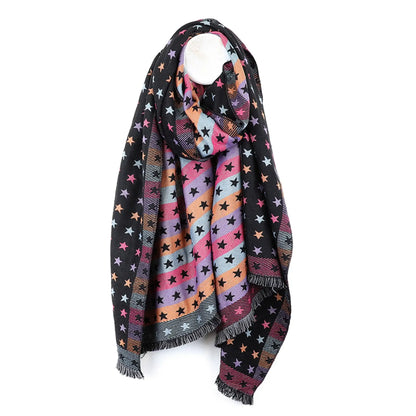 Reversible black and pastel rainbow stars and stripes scarf