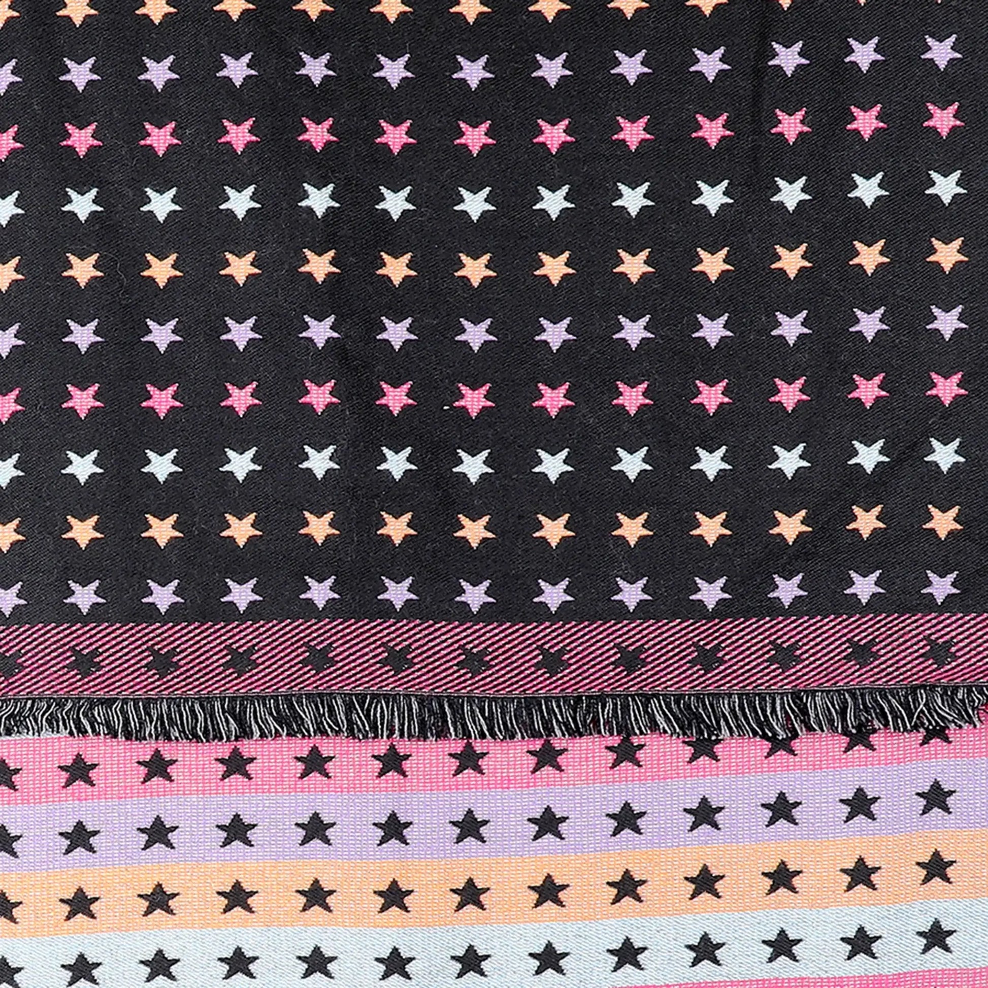 Reversible black and pastel rainbow stars and stripes scarf pattern detail