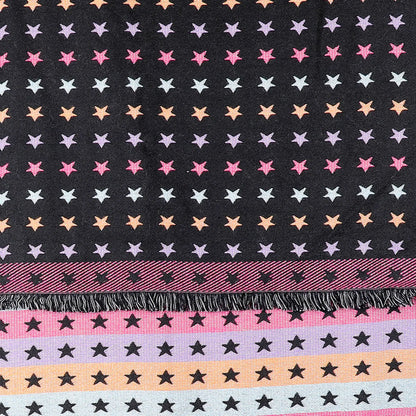 Reversible black and pastel rainbow stars and stripes scarf pattern detail