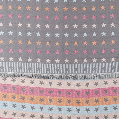 Reversible grey and pastel rainbow stars and stripes scarf pattern detail