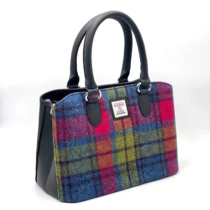 Harris Tweed Top Handle Bag | Blue & Pink Check