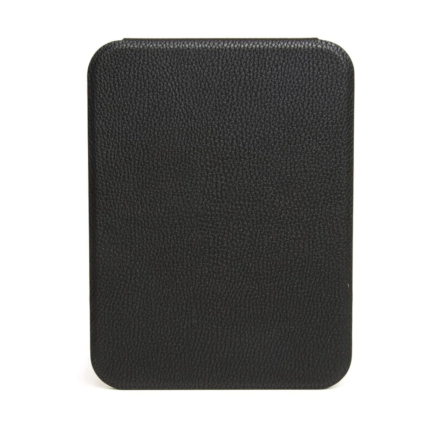 Black faux leather rectangular folding travel mirror closed back